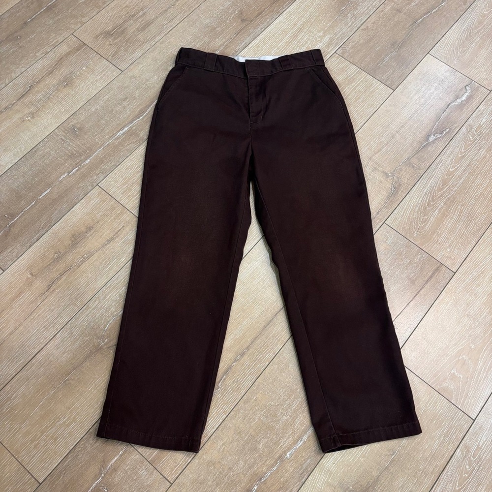 Dickies Straight Leg Work Pants Dark Brown Twill Trousers 28x26 Flat Front